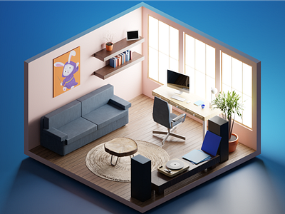 Salesforce home office 3d design blender home illustration office ui vr xr