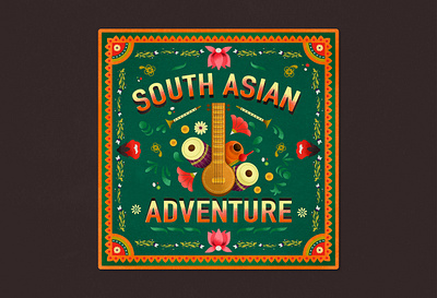 South Asian Adventure - Album Art album album art asian drawing grain illustration india indian indian music instruments lotus music sitar south asian tabla texture type