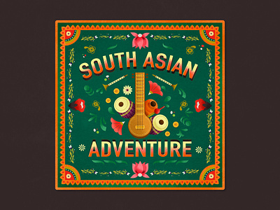 South Asian Adventure - Album Art album album art asian drawing grain illustration india indian indian music instruments lotus music sitar south asian tabla texture type