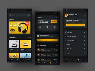 Online Digital Loan Apps app apps bank banking bill dark app dark ui e wallet loan app loan calcultor money app pay paylater shop app transaction ui uiux ux wallet