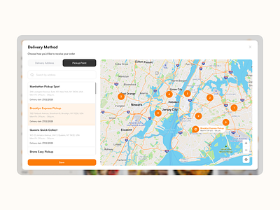 Delivery Method Popup clean commercial commercial design conversion cooking delivery delivery method figma food food delivery light mode location map popup product design simple design ui ux web website