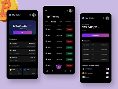 Crypto Wallet mobile app app app design bitcoin chainlink clean ui crypto cryptocurrency ethereum exchange gradient metamask minimal mobile app mobile app design polygon stocks trade trading uiux wallet