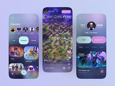 Games Streaming App boro team concept creative design fortnite game stream gamers interface live minimal mobile profile pubg stream streamer ui ux