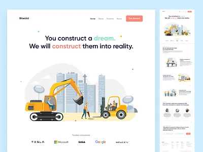 BitWorld - Construction Landing Page 🔥 3d animation app art branding design designing dribbble graphic design icon illustration logo motion graphics popular trending typography ui ux vector web