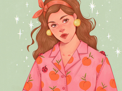 Peaches 🍑 art artwork branding bug bugs design flo flower flowers graphic design hair illustration logo nature outfit peach peaches pink portrait