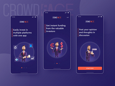 Crowd Funding app blue branding clean crowd design fund logo minimal mobile orange ui ui design uidesign ux white