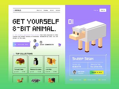 8–Bit Animals — NFT Landing Page Animations 3d animation design graphic design landing trend ui ux web