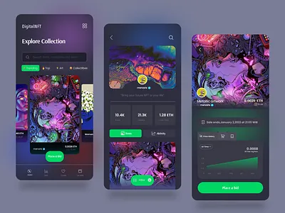 DigitalNFT - Mobile App 3d animation branding design designer favori followme galery good graphic design illustration logo mobileapp motion graphics nft so ui ux vector