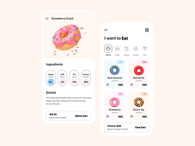 App UI app ui burger card ui clean donut app ecommerce food app food application menu mobile app mobile app development online donut product design product detail product page typography ui ui-ux user experience ux