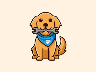 Settings Page adorable animal cartoon character cute dog doggy friendly fun golden retriever happy illustration mascot mouth pet scarf settings page sitting toolkit wrench