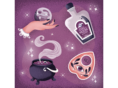 Witchy Woman adobe brushes flat design graphic halloween illustration illustrator magic moon muti photoshop potion purple sparkles spirits spooky texture vector witchcraft