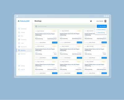 Meetings Datatable- ERP crm dashboard design erp figma ui webapp webdesign