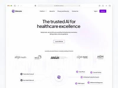 Silknote - Healtcare Website ai ai scribe clinic website healtcare health ui healthcare website landing page llm med tech medical medical care medical landing page medicine saas syngri telehealth ux web web site webstie