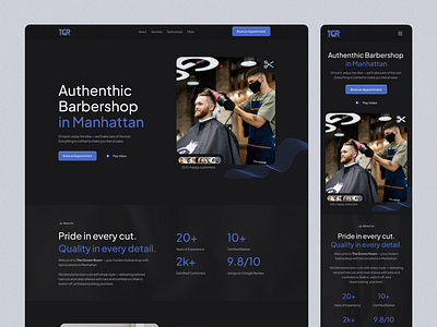 TheGroomRoom - Dark Mode barber clean concept dark figma hero illustration modern responsive ui website