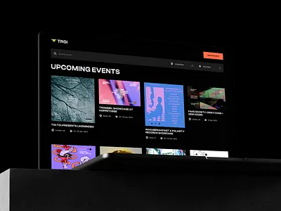 TROI — Underground Electronic Music Events Hub branding clean colorful colors dark design events grid minimal music music events ui ux web website website design