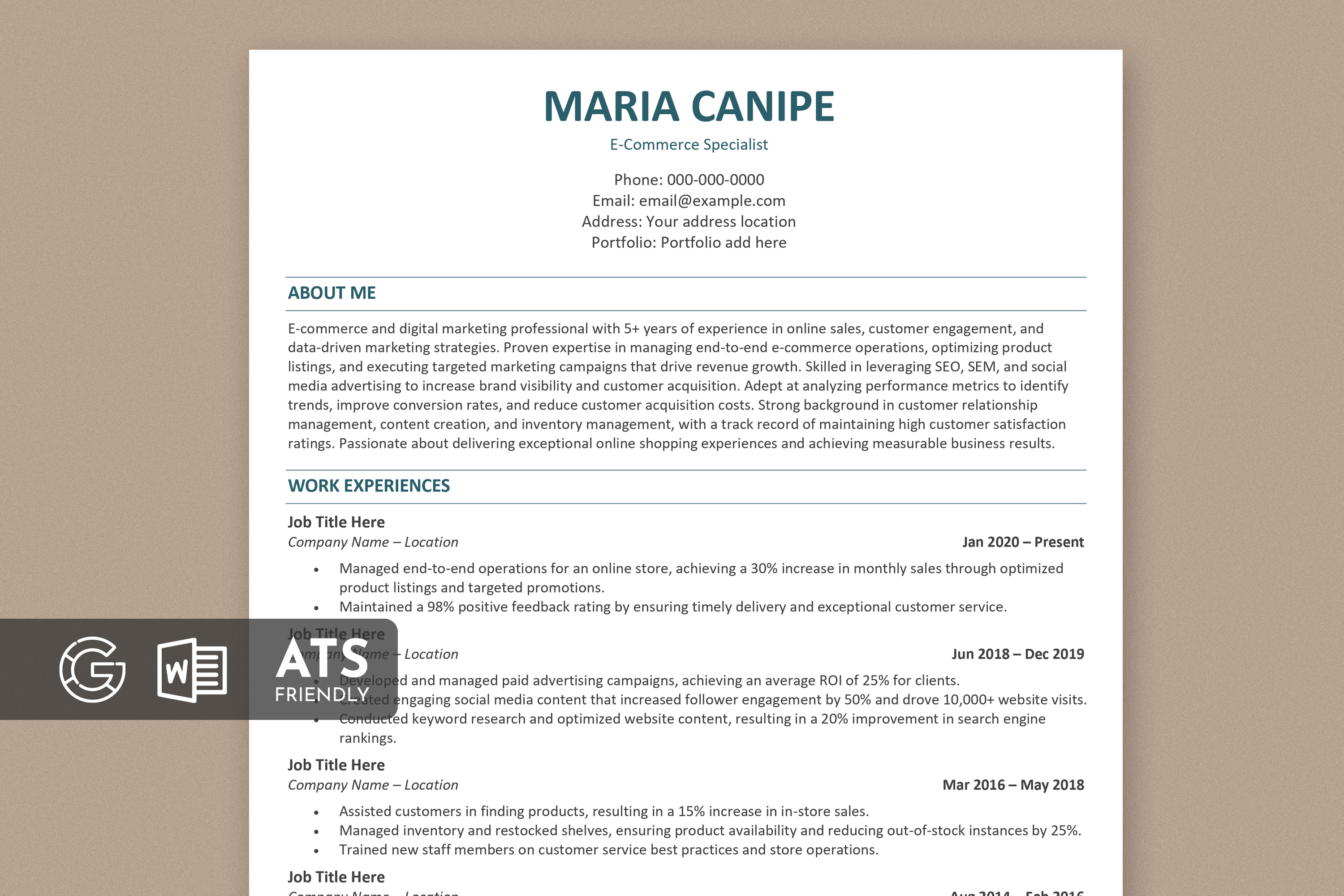 ATS-Friendly simple Resume and Cover Letter ats resume cover letter cv cv design job letter professional resume resume resume design resume for marketing jobs