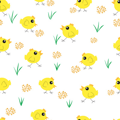 Pattern with chicks on white background. Cute chicks. Vector. doodle