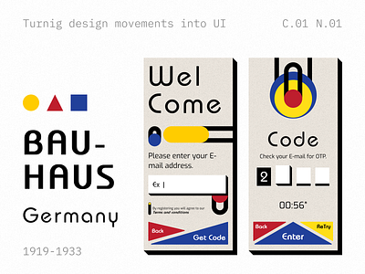 Bauhaus; movement as UI 3d app art branding creative design geometric history illustration login logo minimal mobile movement sign up style ui ux vector web