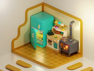Little kitchen 3d design illustration