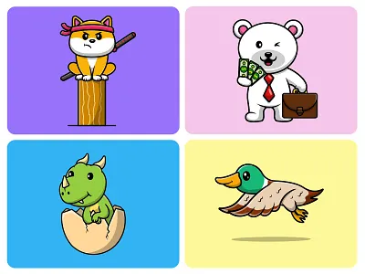Cute Animalsss animal cute design dragon duckbird flat icon illustration logo mascot pet polarbear shibainu vector