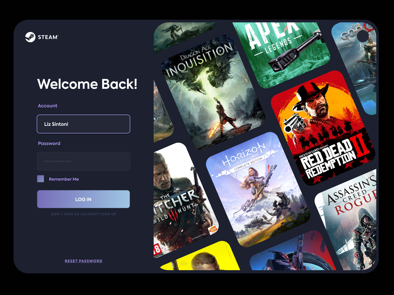 Steam App Login Redesign by Elizabeth Sintoni on Dribbble
