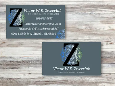 Businesses card for Victor Zweerink, LMT bussines card design illustration logo vector