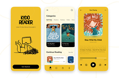 Kydo Reader app design audiobooks books children children book design minimal mobile reader reader app reading ui ux