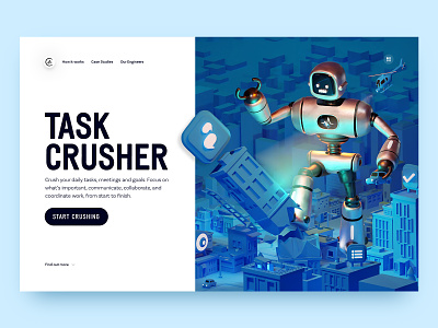 Task Crusher 3d illustration illustration robot task app website