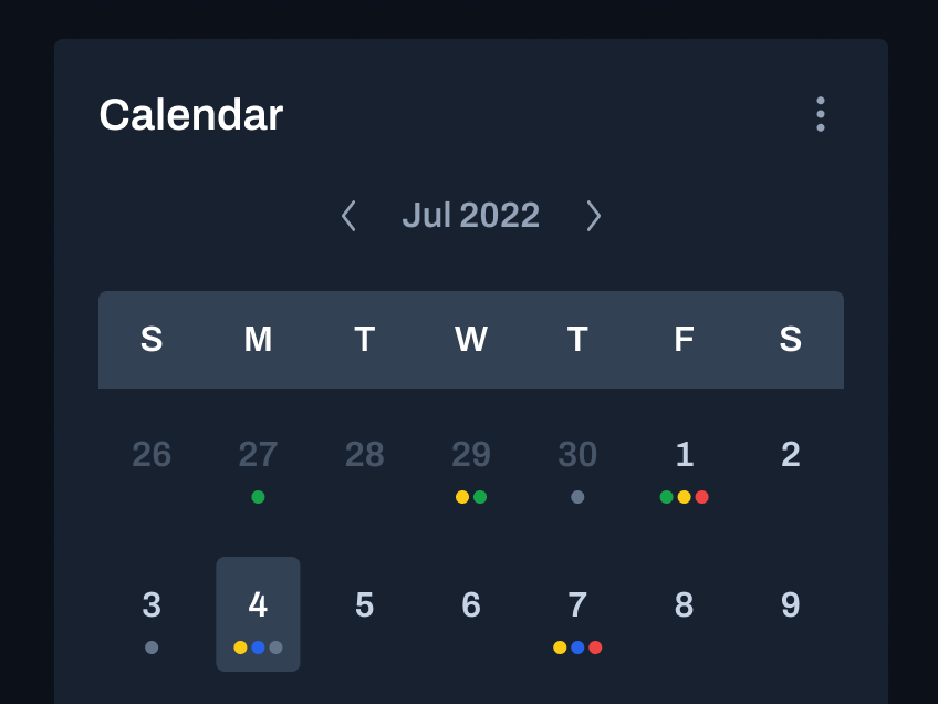 Figma dashboard template. Calendar dark UI by Roman Kamushken for ...