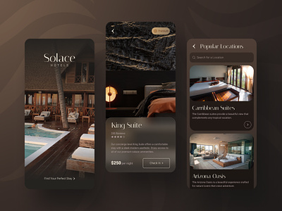 Solace Hotels UI app app design branding fancy modern screen design ui ux