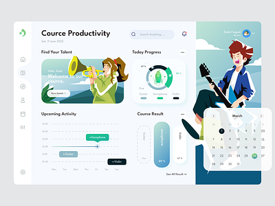 Cource Productivity Dashboard cource dashboard design flat design graphic design illustration landing page logo music productivity ui ux vector website