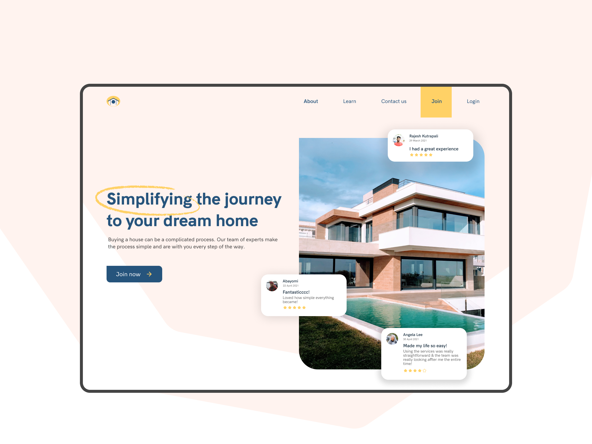 Example of Landing page concept - testimonials