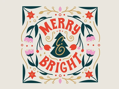 Merry & Bright Hand Lettered Holiday Greeting Card adobe fresco christmas christmas 2022 christmas design greeting card greeting card design handlettering holiday holiday 2022 holiday illustration illustration illustration art lettering typography vector illustration