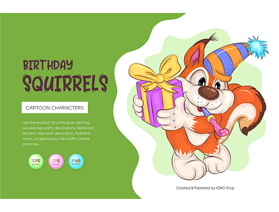 Cartoon Squirrel Birthday. adorable