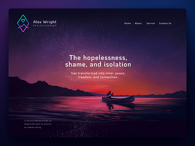 Illustrations and Web design for Alex Wright Psychotherapy a boat canoe figma graphic design hero section home page illustration lake procreate psychotherapy sunset web web design word press
