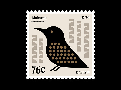 Alabama Stamp alabama birch bird flicker forest icon illustration logo nature northern flicker postage stamp stamp symbol the south trees usa usps wildlife
