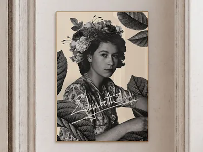 Queen Elizabeth II collage florals frame leader portrait queen elizabeth woman