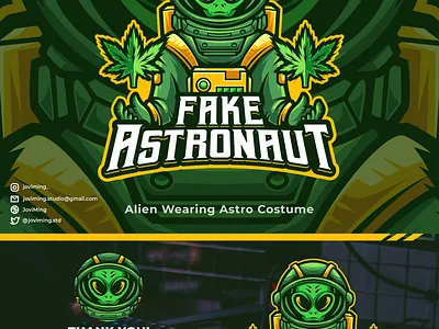 Alien Wearing Astronaut Suit alien alien logo astronaut astronaut logo badge cannabis cartoon costume design emblem esport galaxy illustration logo marijuana mascot space ufo weeds