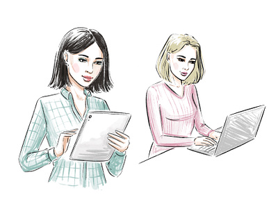 People at office. Team work sketches for the website beauty book business drawing elegant fashion girl handdrawn illustration laptop lineart minimal notebook office pencil people sketching team woman work