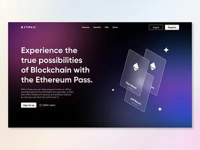 Blockchain Finance Credit Card Hero Section Design Ethereum banking blockchain card cards clean credit credit card dark design ethereum finance fintech landing page minimalist money online banking payments ui ux website