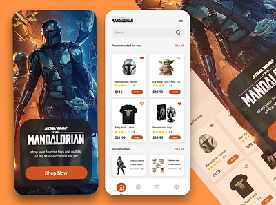 Mandalorian shop branding film game graphic design logo mandalorian orange series shop starwars ui