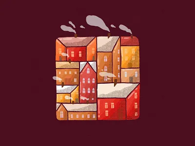 Town 2d buiding city color block community digital art house illustration puzzle sectioned steam town ui urban warm
