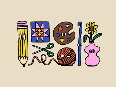 Arts and Crafts arts and crafts branding character design characters crochet design drawing flat flower graphic design icon illustration illustrator painting quilt scissors vector yarn