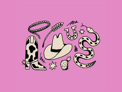 Peachtober Day 3 - Cowboy cactus cow print cowboy cowboy boot cowboy hat design drawing prompt flat graphic design horseshoe illustration illustrator inktober peachtober peachtober day 3 rope snake vectober vector western