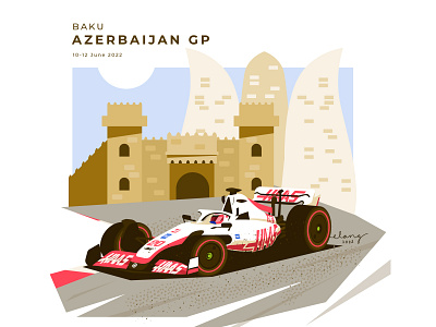 2022 Azerbaijan GP Poster automotive azerbaijan gp baku car car illustration f1 flat design flat illustration formula 1 haas haas f1 illustration logo motorsport poster racing racing art vector