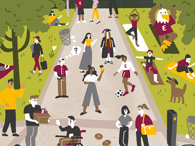 Eastern University Seek-and-Find Illustration back to school college design doodle eastern eastern university i spy illustration illustrator philadelphia philly puzzle search and find seek and find sports students wheres waldo