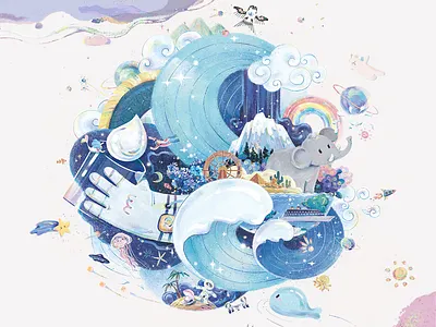 A painting at WORK：One Drop of Water blue branding cute illustration kids pastel work