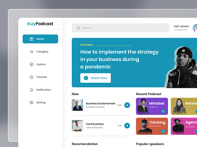 KuyPodcast - Podcast Dashboard album app design business clean dashboard entrepreneur live streaming media music netflix podcast podcaster radio spotify uidesign uiux web design