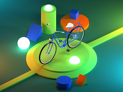 Bicycle 3d bicykle blender bright color flat illustration render