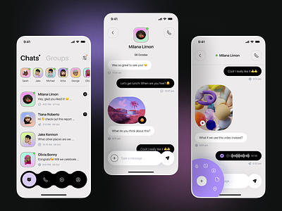 All Messengers In One App all in one chats dark theme futuristic messenger mobile app modern ui social media ui